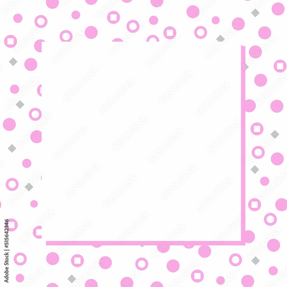 Pink geometric shapes on a white background. Vector frame with empty space. Pink border, banner templates.
