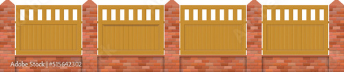 Brick and wood fence vector illustration isolated on white background