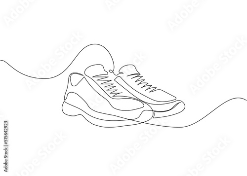 Sneakers one line art. Continuous line drawing of sport, shoes, speed, running, sprinter, marathon, training, sportswear, jogger, activity, sporty, athlete, training.