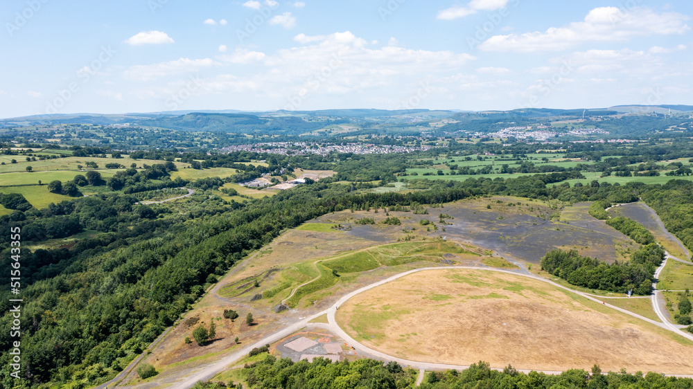 An aerial view of parc penallta a country park built on the site of the old coal colliery in South Wales