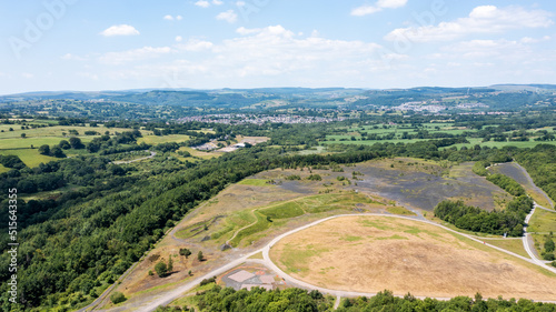 An aerial view of parc penallta a country park built on the site of the old coal colliery in South Wales photo