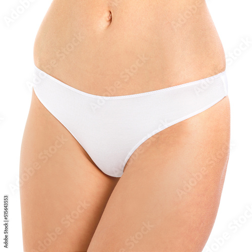 Feeling beautiful. Attractive young woman in underwear smiling while standing against white background.posing in lingerie on a white background ,front view