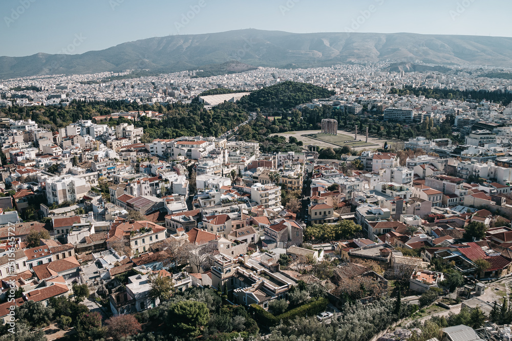 Athens, Greece - November 26th, 2017 : panoramic view on the modern city of Athens from Acropolis Hill.