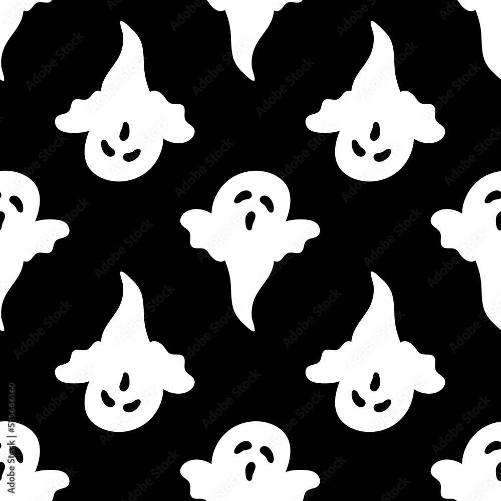 Halloween seamless pattern with scary funny ghosts. Festive scary pattern, colorful Halloween print. Autumn wallpaper or party background with ghosts - for fabric, for textiles, for wrapping paper Halloween seamless pattern with scary funny ghosts. Festive scary pattern, colorful Halloween print. Autumn wallpaper or party background with ghosts - for fabric, for textiles, for wrapping paper