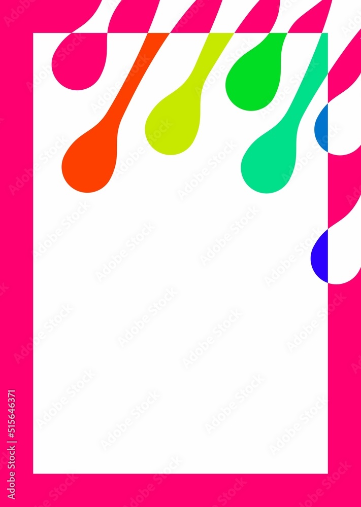 Pink frame and colored drops. Vector background with colored drops. Artist's pattern. Artistic materials. Colored rain. Abstract colored oblique strokes.