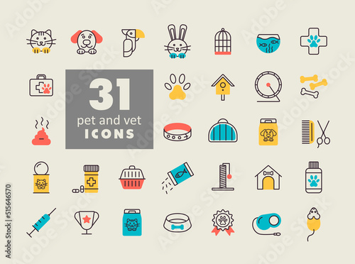 Pet and vet vector isolated icon set