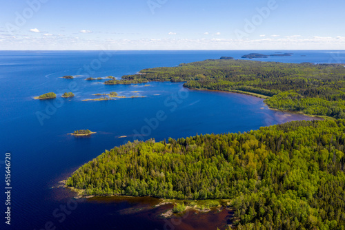 Aerial view of Valaam island on sunny summer day. Karelia, Russia.