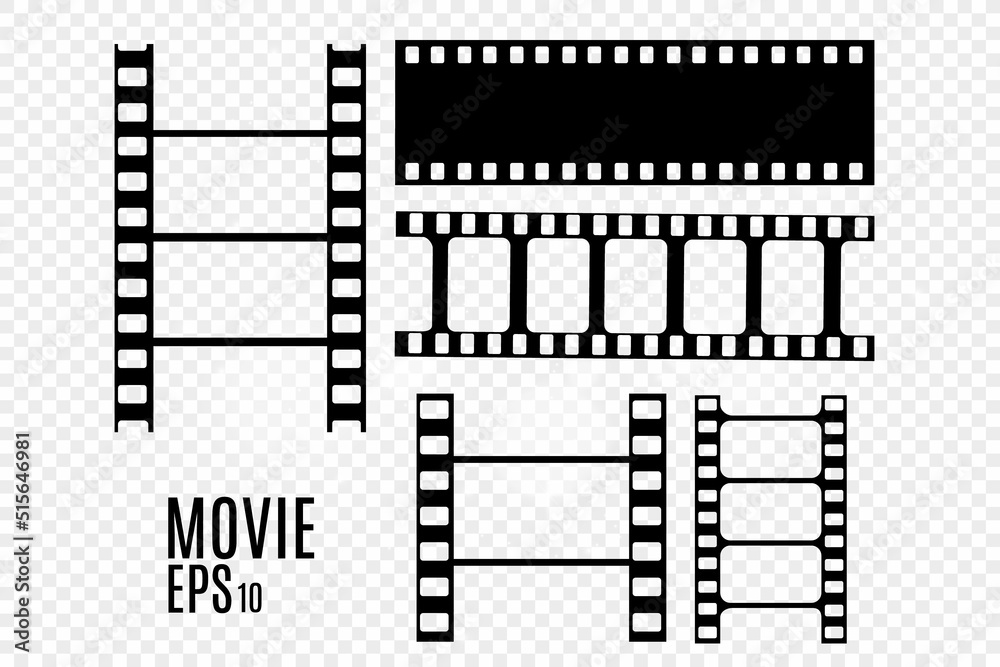 Set of film vector stripes isolated on transparent background.Film strip roll. Vector cinema background.
Set of film vector stripes isolated on transparent background.Film strip roll. Vector cinema background.