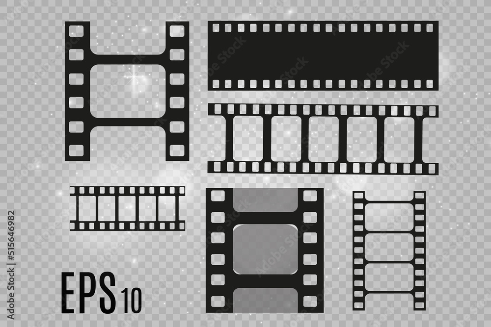 Set of film vector stripes isolated on transparent background.Film strip roll. Vector cinema background.
Set of film vector stripes isolated on transparent background.Film strip roll. Vector cinema background.
