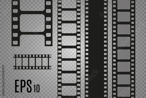 Set of film vector stripes isolated on transparent background.Film strip roll. Vector cinema background.