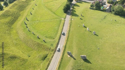 Aerial drone shot of Avebury stone circle, Wiltshire, UK photo