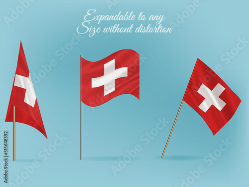 National flag of Switzerland vector.Waving flag of Switzerland from different angle
