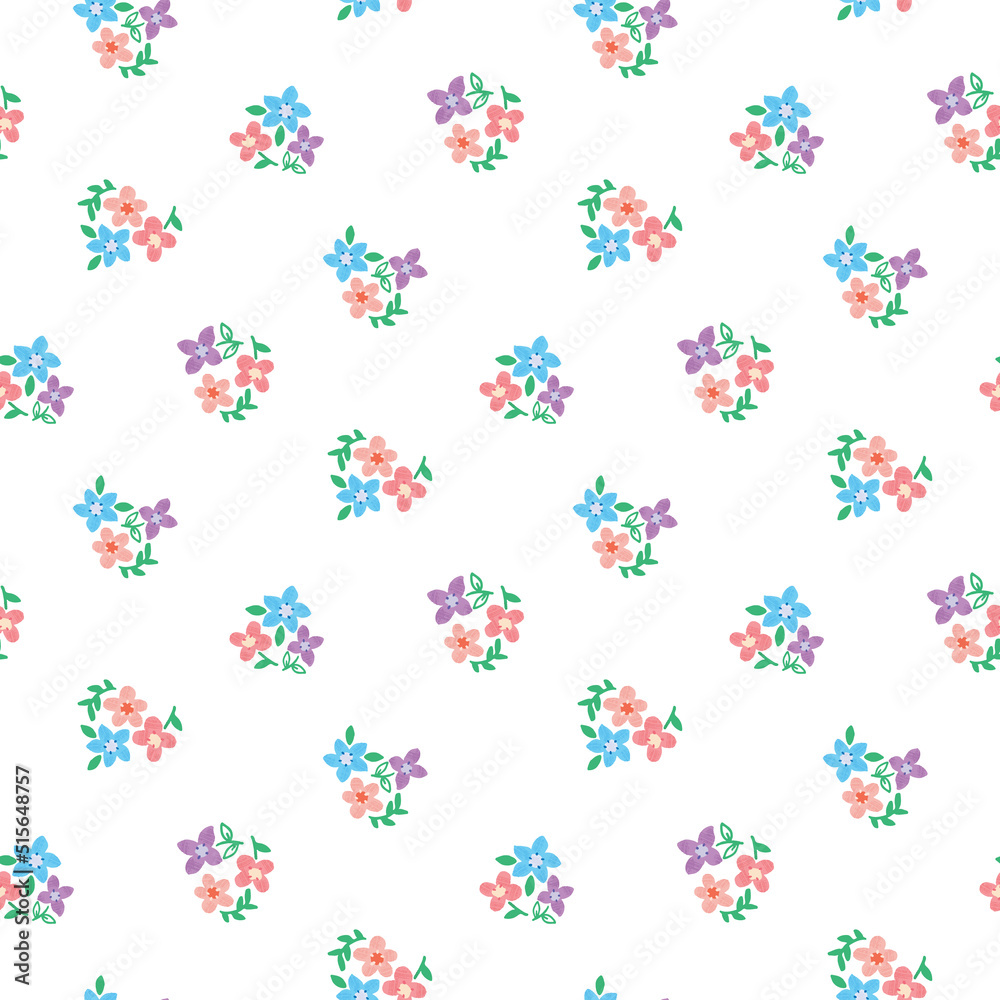 Seamless Pattern with Hand Drawn Flower Art Design on White Background