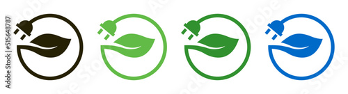 Leaf renewable green icons design vector. Electric plug power energy charge button symbol illustration.