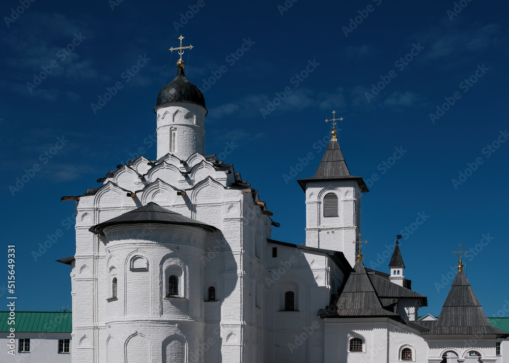 Pokrovskaya church of Alexander-Svirsky Monastery on sunny summer day. Leningrad Oblast, Russia.