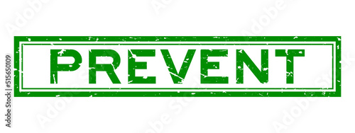 Grunge green prevent word sqaure rubber seal stamp on white background