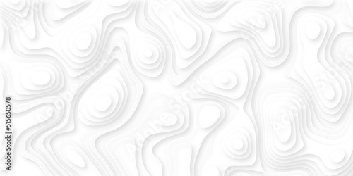 White paper cut white background. Abstract realistic papercut decoration textured with wavy layers and shadow. Topographic contour map abstract tech motion graphic design.