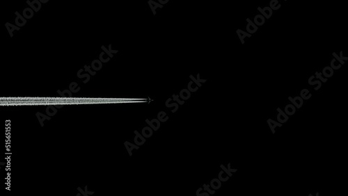 Flying Airplane Isolated on Green Screen with Condensation Trail of an Plane
