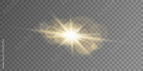 Vector golden light with glare. Sun, sun rays, dawn, glare from the sun png. Gold flare png, glare from flare png.