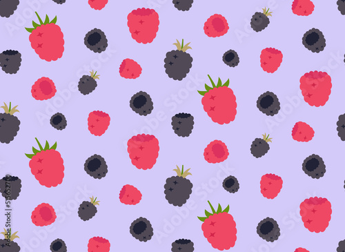 Seamless pattern with raspberry and blackberry. Texture with berries in flat style.