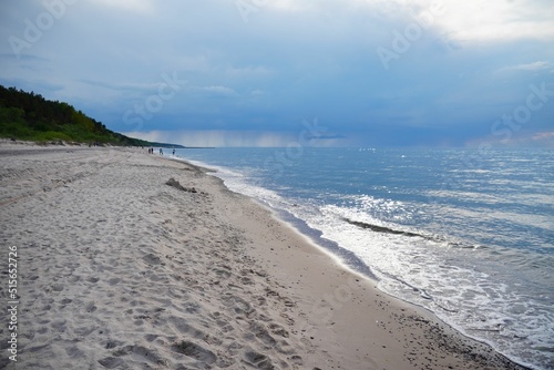 Beautiful view of a sandy beach with forest in the background in Pobierowo, Poland photo