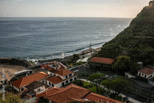 Aerial view of a bay with houses in Estreito da Calheta photo