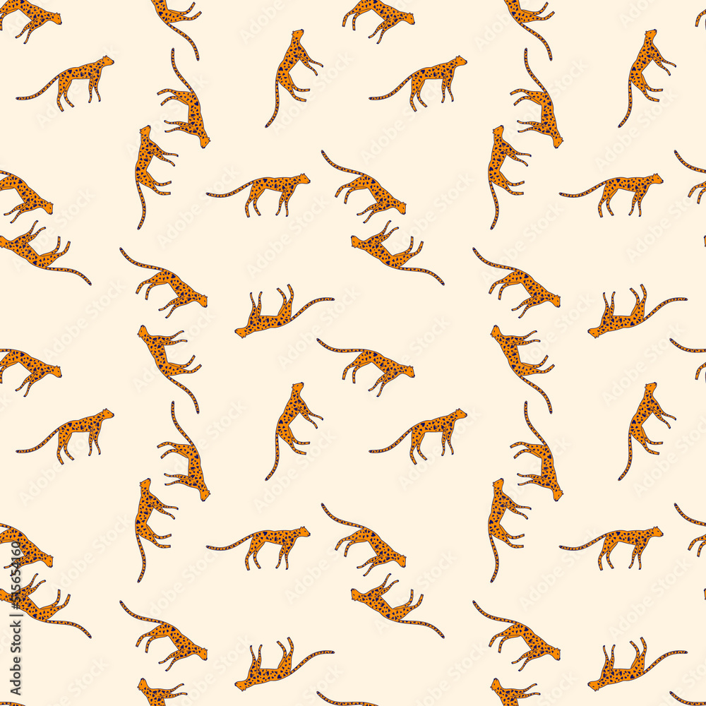 Hand drawn cute leopard seamless pattern. Doodle cheetah endless wallpaper Hand drawn cute leopard seamless pattern. Doodle cheetah endless wallpaper