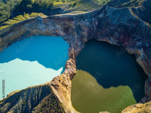 Aerial view of the Kelimutu volcano and its crater lakes, Flores, Indonesia photo