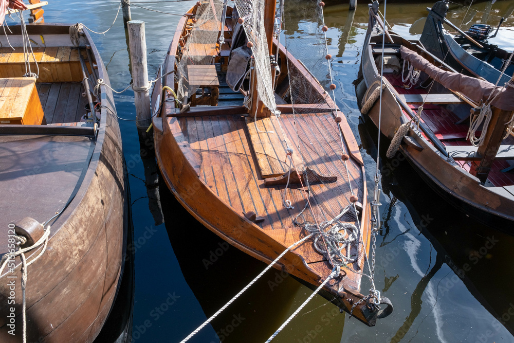 Historic botters in the harbour of Elburg, Gelderland province, The Netherlands