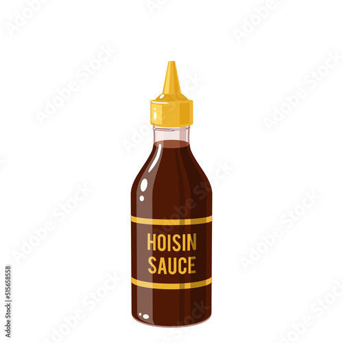 Hoisin sauce bottle, traditional chinese condiment. Vector illustration cartoon icon isolated on white background.
