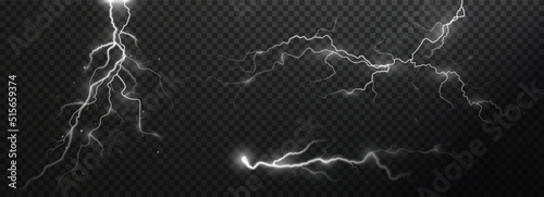 Light white isolated vector lightning png. Magic light abstract lines. Realistic natural lightning effects. © Sergey