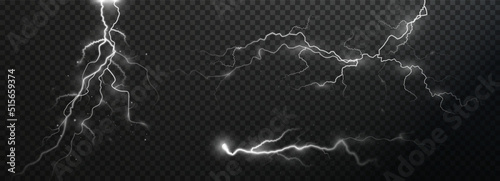 Light white isolated vector lightning png. Magic light abstract lines. Realistic natural lightning effects.