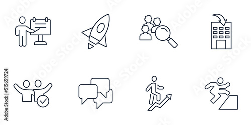 Training and development icons set . Training and development pack symbol vector elements for infographic web