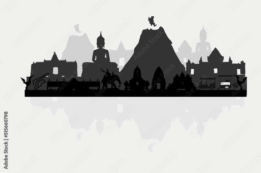 Buriram capital city silhouette isolated from gray background
