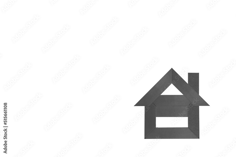 Abstract image of one-story house with chimney isolated on white background