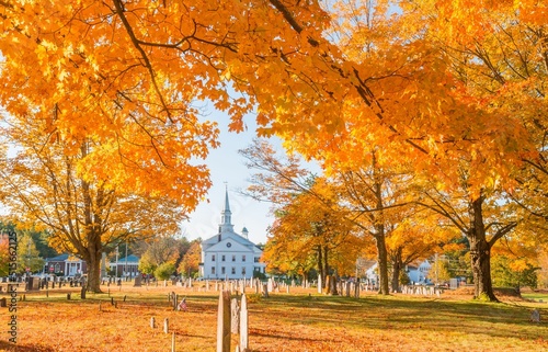 Golden autumn in Hanover, Massachusetts cemetery photo