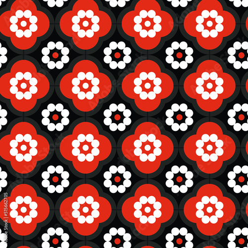Retro Dots Tile Style Florals Geometric Trendy Fashion Seamless Pattern Chic Colors Perfect for Allover Fabric Print