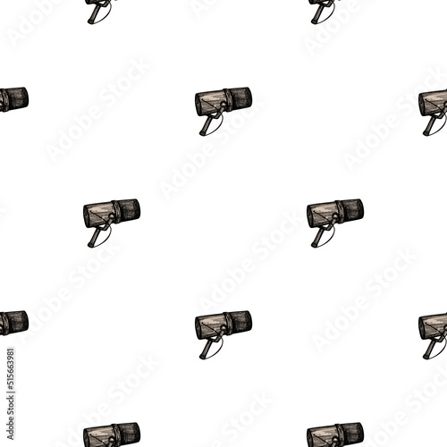 Microphone engraved seamless pattern. Music equipment for studio in hand drawn style.