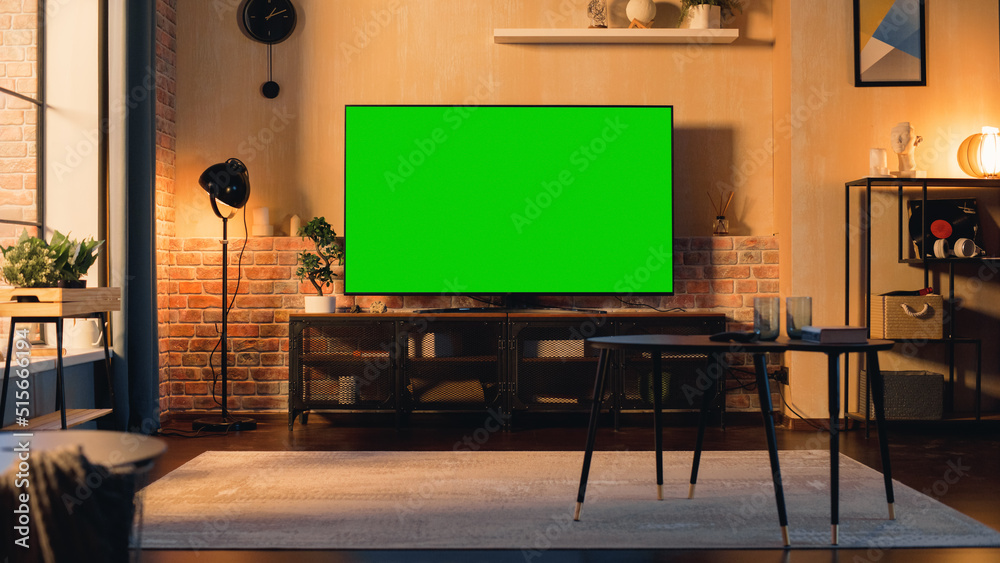 tv in living room greenscreen