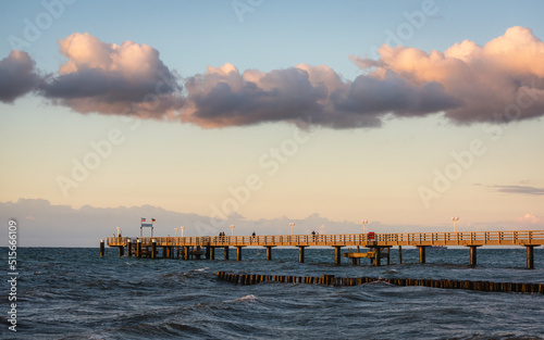 Fototapeta Naklejka Na Ścianę i Meble -   Charming view on the baltic sea and parts of the sea bridge of the seaside resort Kühlungsborn, Germany