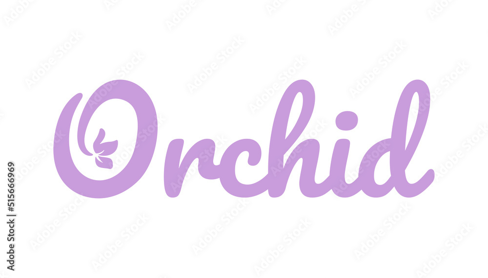 Delicate orchid flower logo. Text with a flower in the letter o.