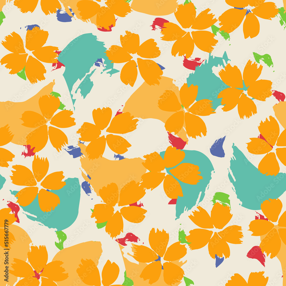 Color Ditsy Vector Seamless Pattern. Small Daisy