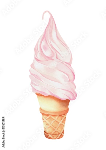 Strawberry ice cream watercolor vector design on white background