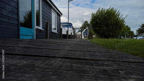 Boats in the harbor in Brundall, the UK photo