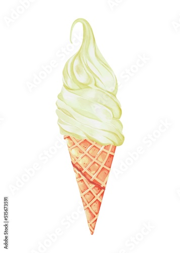 Lime sherbet ice cream watercolor vector on white background