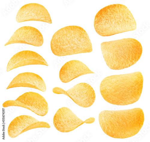  set of potato chips isolated on white. texture. the entire image in sharpness. photo