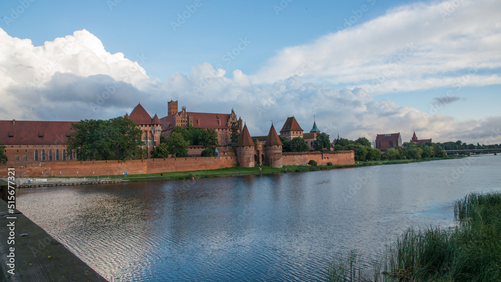 Beautiful teutonic castle at Malbork. View from the bridge. Poland
