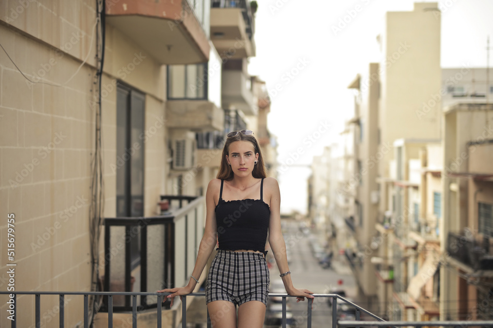 portrait of young woman in the city