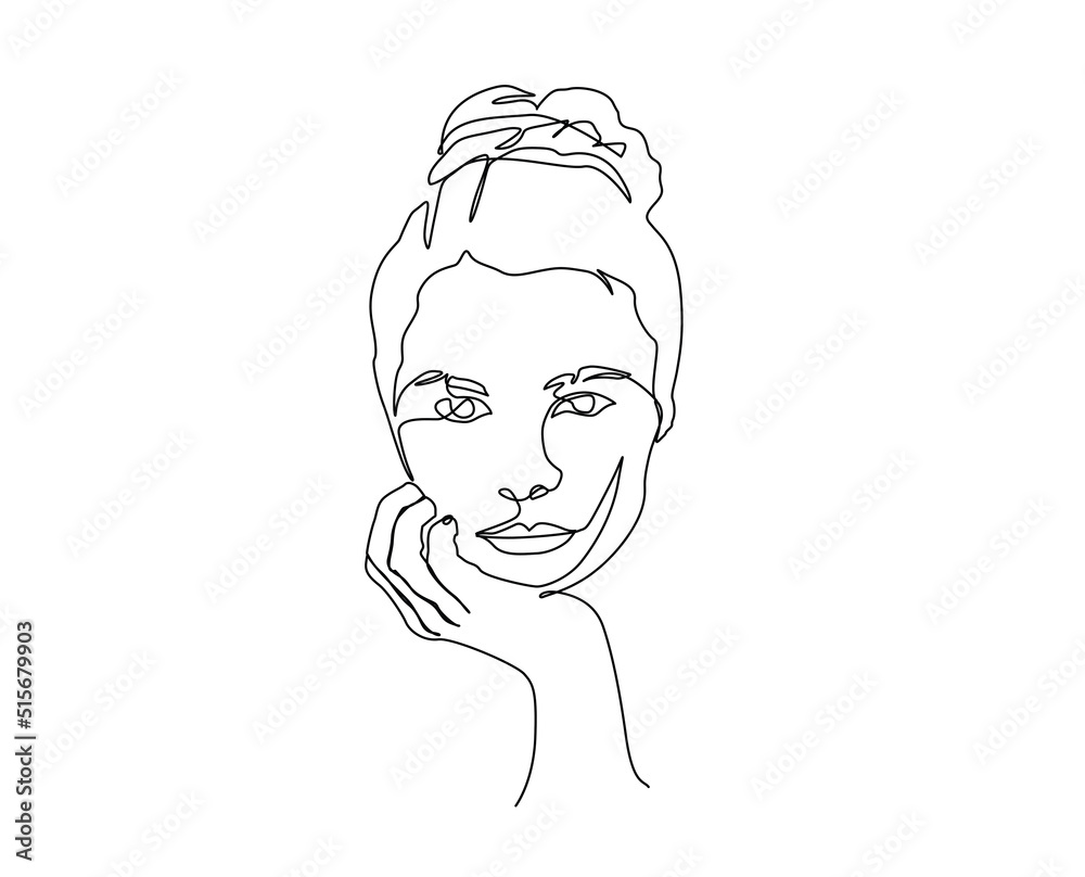 Continuous line of surreal faces , drawing of set faces and hairstyle, fashion concept, woman beauty minimalist, vector illustration. Poster and wall art design outline design concept.