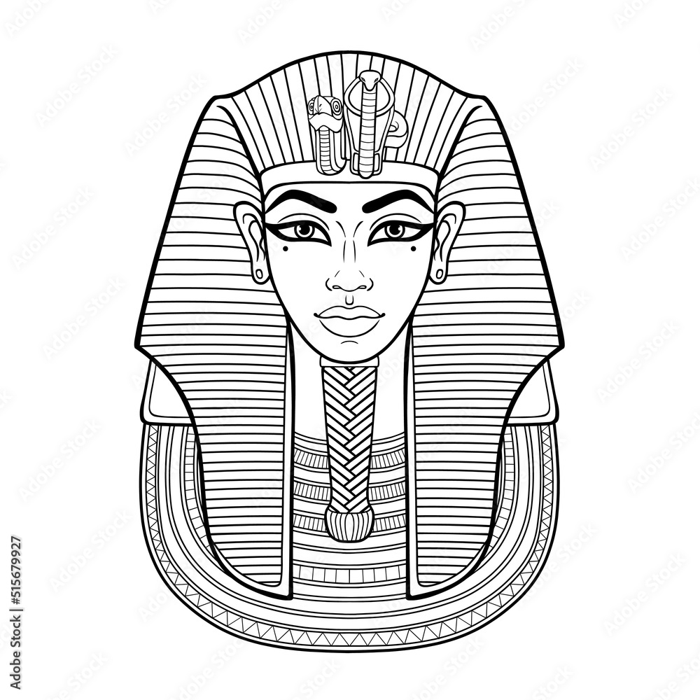 Animation Linear Portrait King Tutankhamun Mask Ancient Egyptian